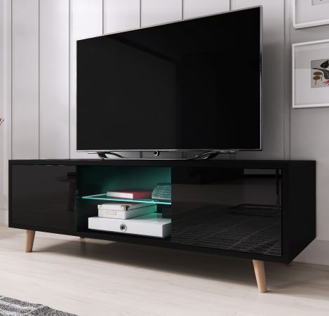 TV-Lowboard Norway-1 in schwarz Hochglanz - Fernsehtisch skandinavisch 140 x 45 cm