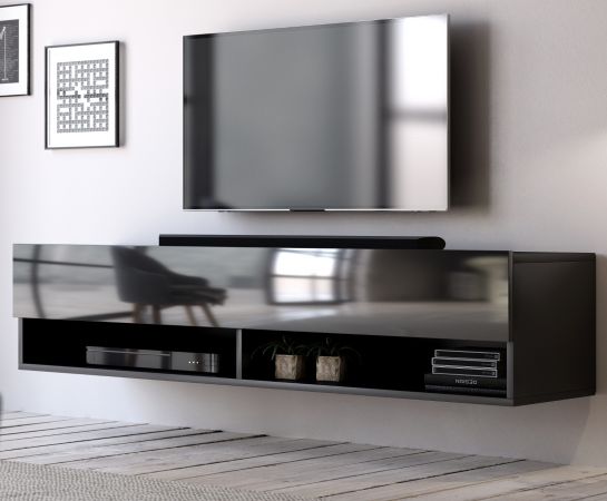 TV-Lowboard Epsom in Hochglanz schwarz TV-Unterteil hngend 140 x 30 cm Fernsehschrank