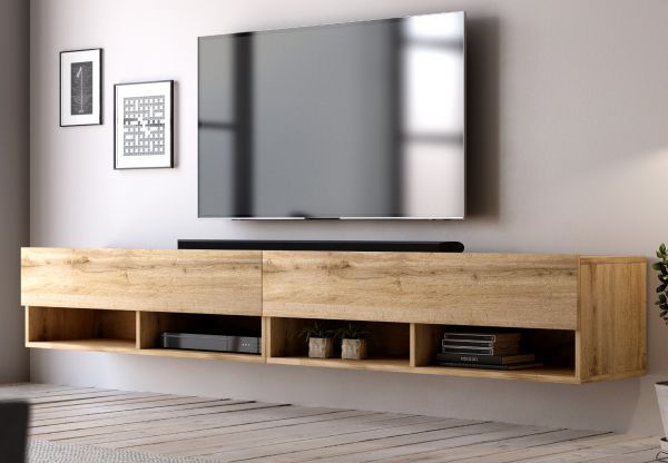 TV-Lowboard Epsom in Wotan Eiche TV-Unterteil hngend 200 x 30 cm Fernsehschrank XL