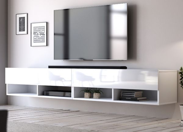 TV-Lowboard Epsom in wei Hochglanz hngend 200 x 30 cm