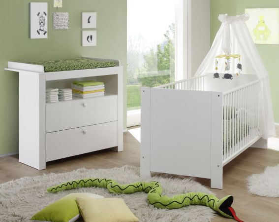 Babyzimmer Olivia in wei komplett Set 2-teilig mit Wickelkommode und Babybett