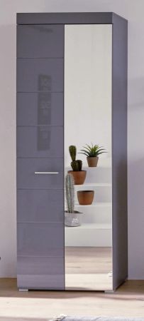 Garderobenschrank und Schuhschrank Amanda in Hochglanz grau Flurgarderobe mit Spiegel 2-trig 62 x 195 cm