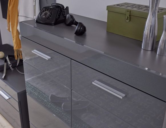 Garderobenschrank und Schuhschrank Amanda in Hochglanz grau Flurgarderobe mit Spiegel 2-trig 62 x 195 cm