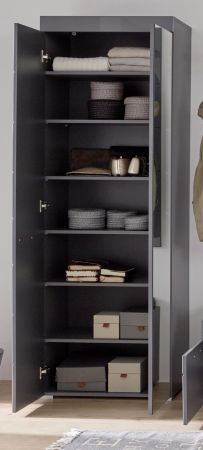 Garderobenschrank und Schuhschrank Amanda in Hochglanz grau Flurgarderobe mit Spiegel 2-trig 62 x 195 cm