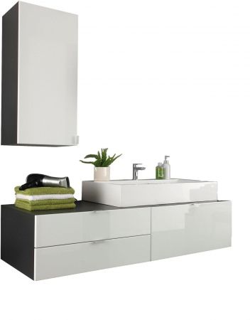 Badmöbel Set 2-teilig "Beach" Hochglanz weiß und grau