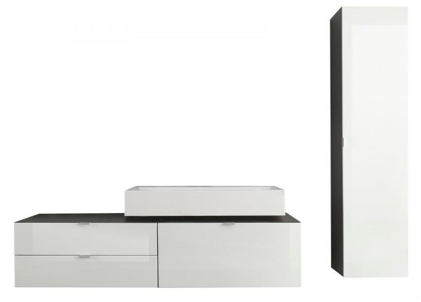 Badmöbel Set 3-teilig "Beach" Hochglanz weiß und grau