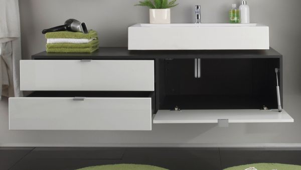 Badmöbel Set 3-teilig "Beach" Hochglanz weiß und grau