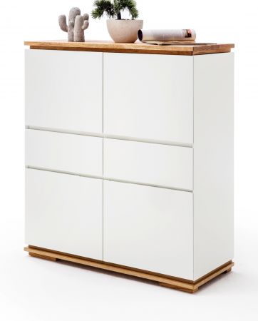 Highboard Chiaro matt wei Lack und Eiche / Asteiche massiv gelt Sideboard 102 x 115 cm