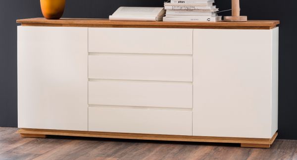 Sideboard Chiaro matt wei Lack und Eiche / Asteiche massiv gelt Kommode 172 x 81 cm