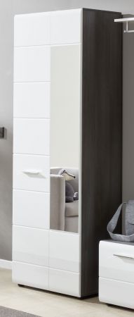 Garderobenschrank Line in Hochglanz wei und Sardegna grau Rauchsilber Garderobe 60 x 191 cm