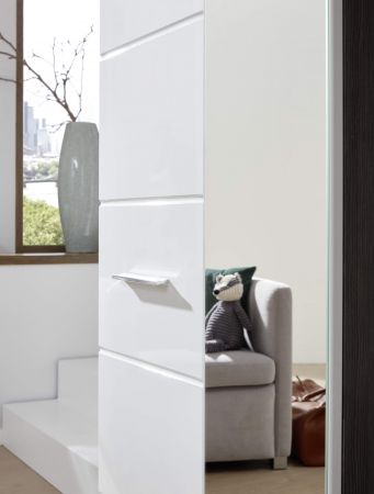 Garderobenschrank Line in Hochglanz wei und Sardegna grau Rauchsilber Garderobe 60 x 191 cm