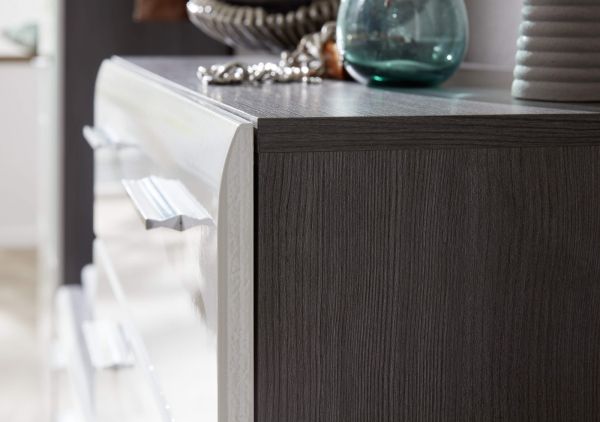 Garderobenschrank Line in Hochglanz wei und Sardegna grau Rauchsilber Garderobe 60 x 191 cm
