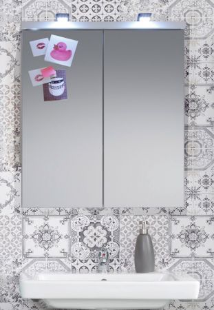 Badezimmer Spiegelschrank SetOne in Hochglanz wei Badschrank 2-trig 65 x 80 cm