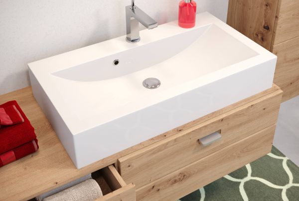 Badezimmer Waschbeckenunterschrank Beach Geo in Artisan Eiche inkl. Waschbecken Badschrank hngend 140 x 50 cm