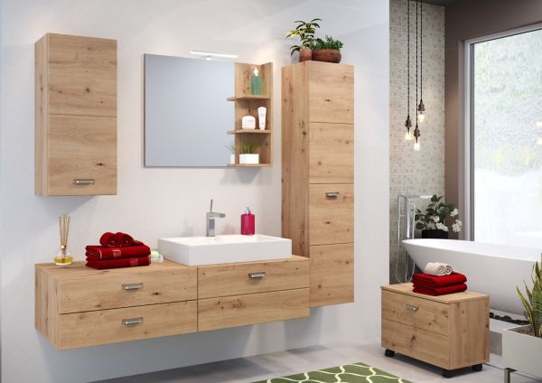 Badezimmer Waschbeckenunterschrank Beach Geo in Artisan Eiche Badschrank hngend 140 x 35 cm