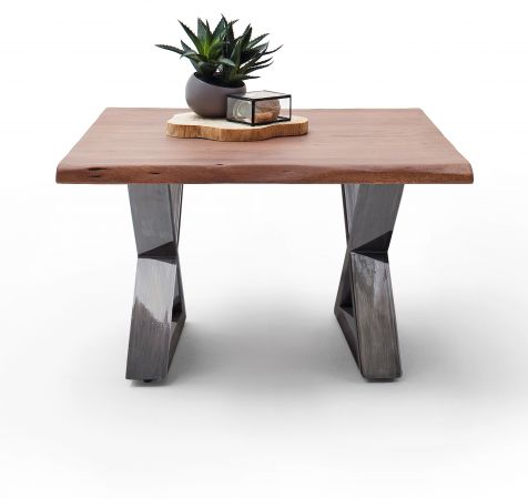 Couchtisch Cartagena in Akazie massiv Walnussfarben lackiert Beistelltisch mit Metallgestell Antik gewischt 75 x 75 cm