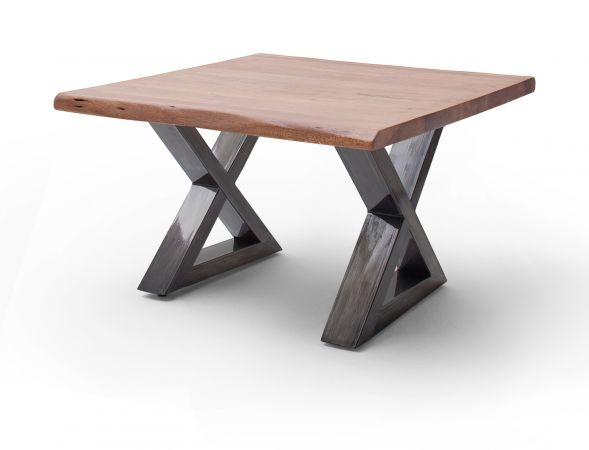 Couchtisch Cartagena in Akazie massiv Walnussfarben lackiert Beistelltisch mit Metallgestell Antik gewischt 75 x 75 cm