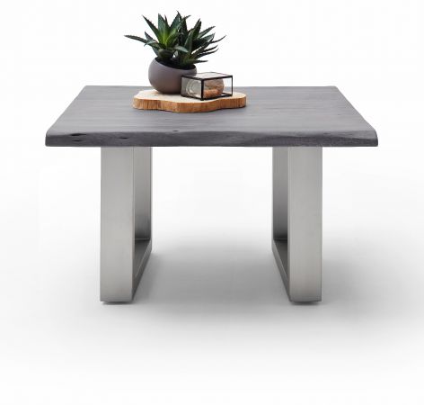 Couchtisch Cartagena in Akazie massiv grau lackiert Beistelltisch mit Edelstahl 75 x 75 cm Kufentisch