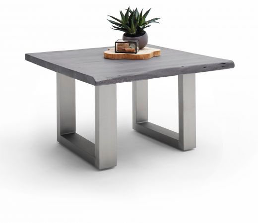 Couchtisch Cartagena in Akazie massiv grau lackiert Beistelltisch mit Edelstahl 75 x 75 cm Kufentisch