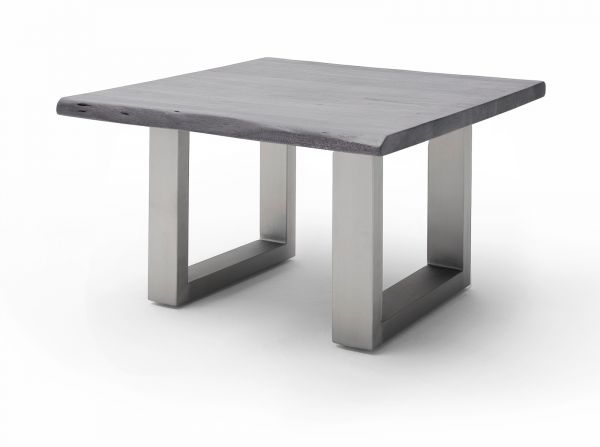 Couchtisch Cartagena in Akazie massiv grau lackiert Beistelltisch mit Edelstahl 75 x 75 cm Kufentisch