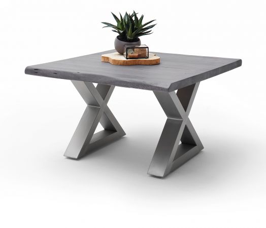 Couchtisch Cartagena in Akazie massiv grau lackiert Beistelltisch mit Edelstahl 75 x 75 cm