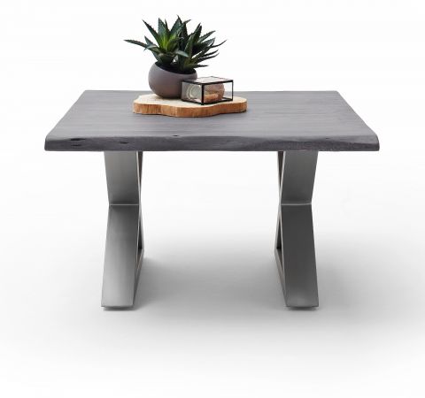 Couchtisch Cartagena in Akazie massiv grau lackiert Beistelltisch mit Edelstahl 75 x 75 cm