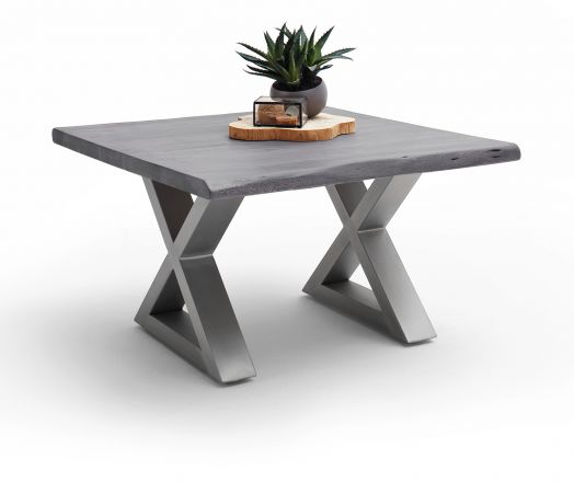 Couchtisch Cartagena in Akazie massiv grau lackiert Beistelltisch mit Edelstahl 75 x 75 cm