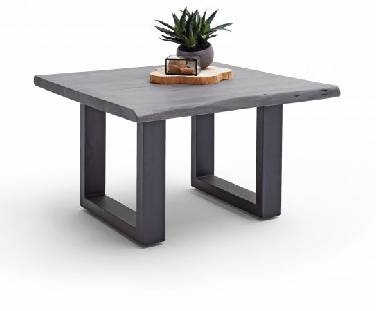 Couchtisch Cartagena in Akazie massiv grau lackiert Beistelltisch mit Metallgestell anthrazit 75 x 75 cm Kufentisch