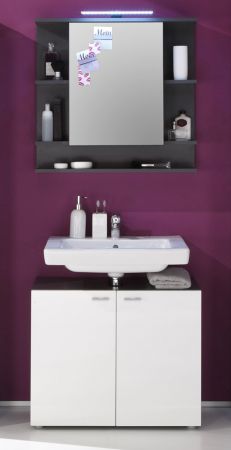 Badezimmer Hochschrank Tetis in wei Hochglanz und Graphit grau Badschrank 40 x 180 cm