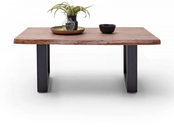 Couchtisch Cartagena in Akazie massiv Walnussfarben lackiert Beistelltisch mit Metallgestell anthrazit 110 x 70 cm Kufentisch