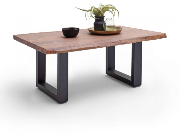 Couchtisch Cartagena in Akazie massiv Walnussfarben lackiert Beistelltisch mit Metallgestell anthrazit 110 x 70 cm Kufentisch