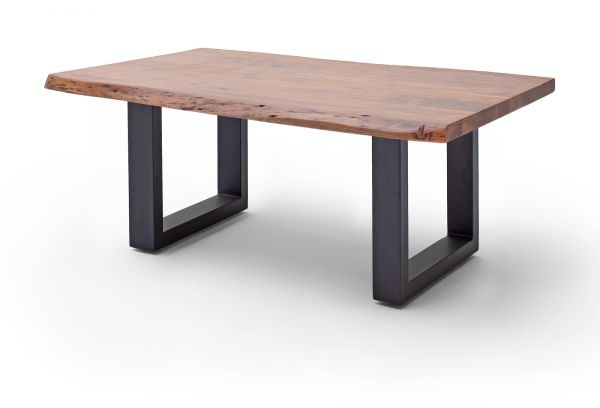 Couchtisch Cartagena in Akazie massiv Walnussfarben lackiert Beistelltisch mit Metallgestell anthrazit 110 x 70 cm Kufentisch