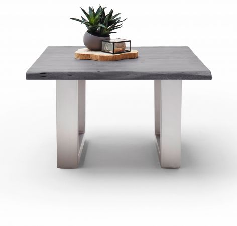 Couchtisch Cartagena in Akazie massiv grau lackiert Beistelltisch mit Edelstahl 75 x 75 cm Kufentisch