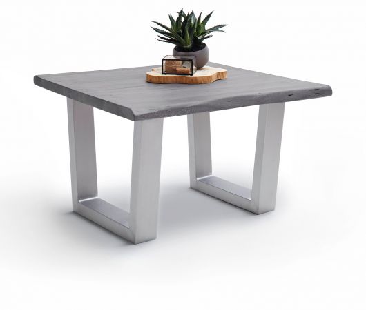 Couchtisch Cartagena in Akazie massiv grau lackiert Beistelltisch mit Edelstahl 75 x 75 cm Kufentisch