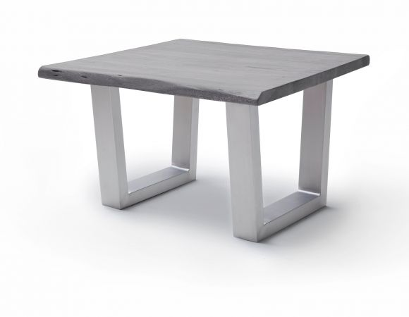 Couchtisch Cartagena in Akazie massiv grau lackiert Beistelltisch mit Edelstahl 75 x 75 cm Kufentisch