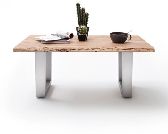 Couchtisch Cartagena in Akazie massiv lackiert Beistelltisch mit Edelstahl 110 x 70 cm Kufentisch