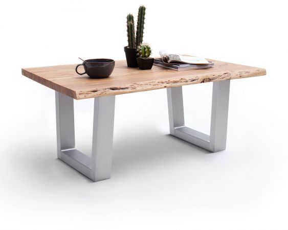 Couchtisch Cartagena in Akazie massiv lackiert Beistelltisch mit Edelstahl 110 x 70 cm Kufentisch