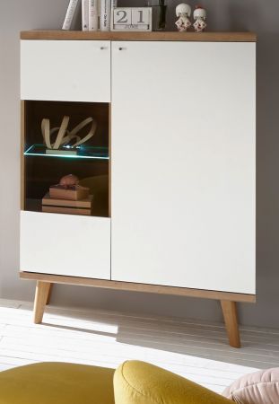 Highboard Helge in wei und Eiche Riviera Vitrine skandinavisch 90 x 134 cm