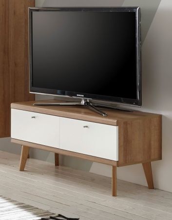 TV-Lowboard Helge in wei und Eiche Riviera TV-Unterteil skandinavisch 107 x 50 cm
