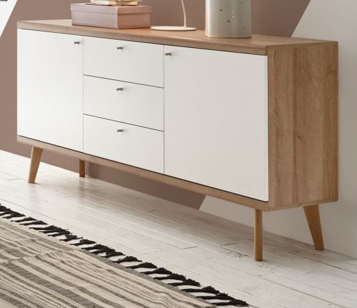 Sideboard Helge in wei und Eiche Riviera Kommode skandinavisch 160 x 83 cm