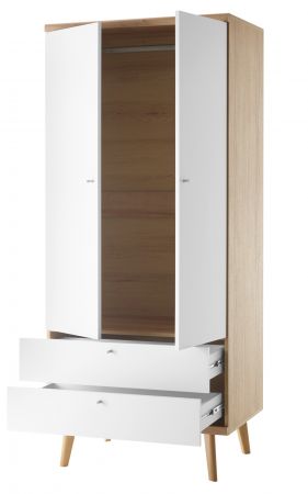 Kleiderschrank Helge in wei und Eiche Riviera Drehtrenschrank 2-trig skandinavisch 80 x 197 cm