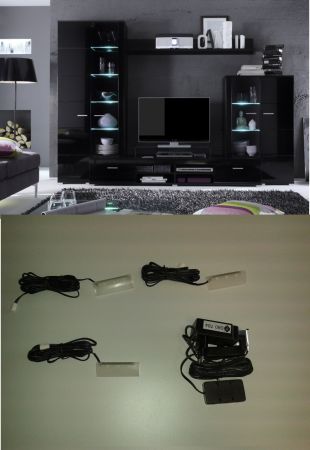 Glaskantenbeleuchtung 3er Set wei� Vitrinenbeleuchtung Glasboden M�bel Clip