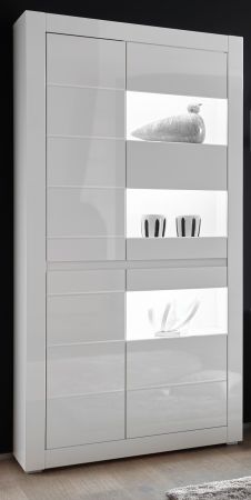 Vitrine Nobile in Hochglanz wei und Stone Design grau Vitrinenschrank 100 x 198 cm