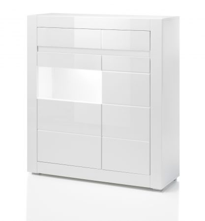 Vitrine Nobile in Hochglanz wei und Stone Design grau Vitrinenschrank 100 x 112 cm Kommode