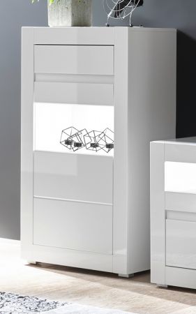 Vitrine Nobile in Hochglanz wei und Stone Design grau Highboard 66 x 112 cm