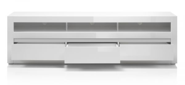 TV-Lowboard Nobile in Hochglanz wei und Stone Design grau TV-Unterteil in Komforthhe 217 x 63 cm