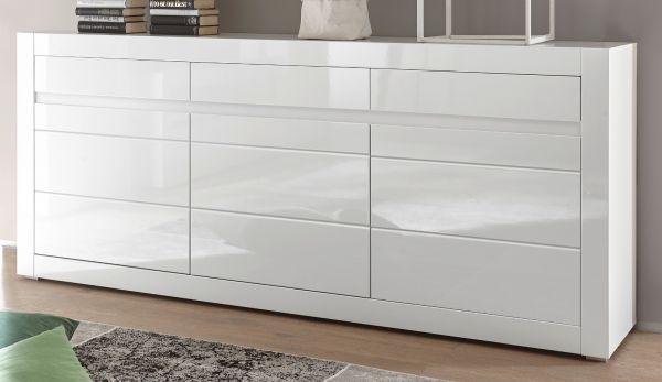 Sideboard Nobile in Hochglanz wei und Stone Design grau Kommode 217 x 90 cm