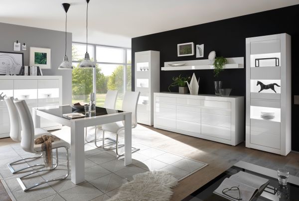 Sideboard Nobile in Hochglanz wei und Stone Design grau Kommode 217 x 90 cm