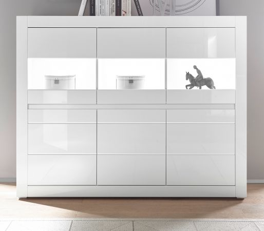 Highboard Nobile in Hochglanz wei und Stone Design grau Sideboard 164 x 131 cm