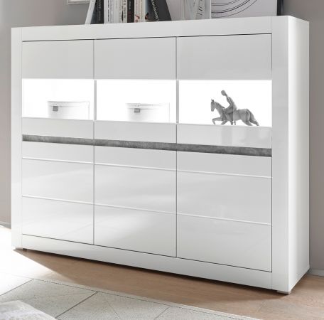 Highboard Nobile in Hochglanz wei und Stone Design grau Sideboard 164 x 131 cm